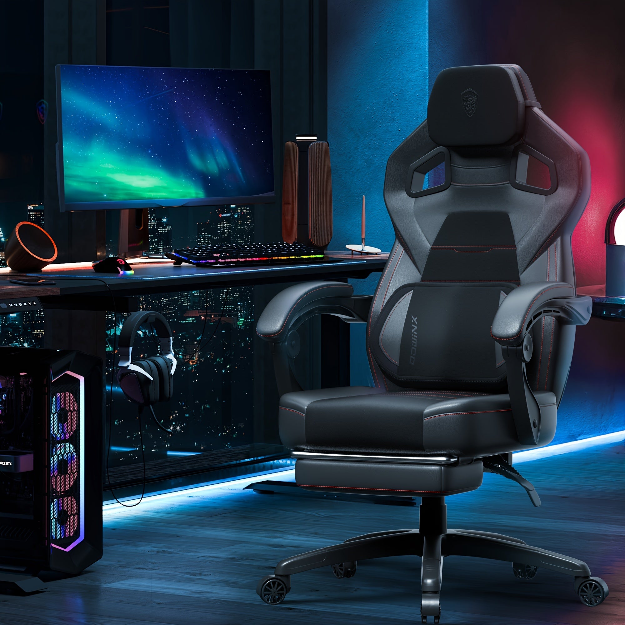 🪑Cadeira Gamer Ergonômica GOOSEA com Apoio para os Pés – Reclinável, Design Racing, Suporte Lombar e Cabeça Ajustável, Capacidade 136 kg