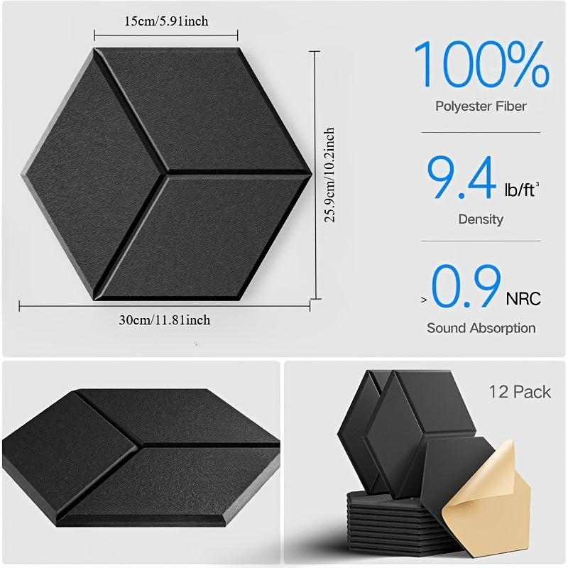 High-Density Self-Adhesive Acoustic Panels (12 pieces)