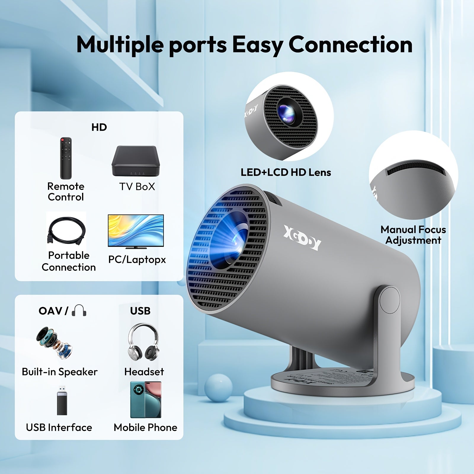 🎥 XGODY HY 300 Projetor Inteligente com Android 11 | Suporte 4K | Mini Projetor Portátil para Cinema em Casa