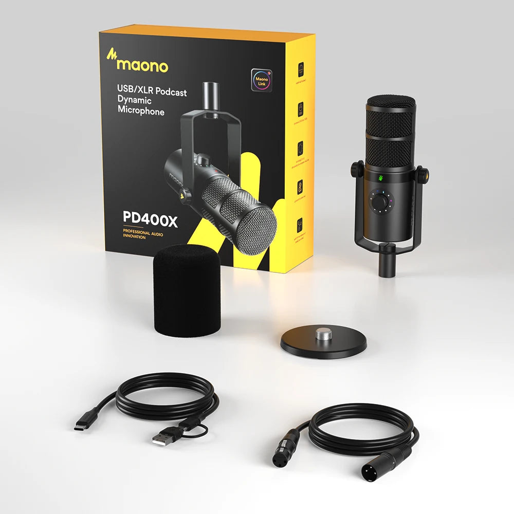 MAONO PD400X – Microfone Dinâmico USB/XLR Profissional para Podcast, Streaming e Gravação