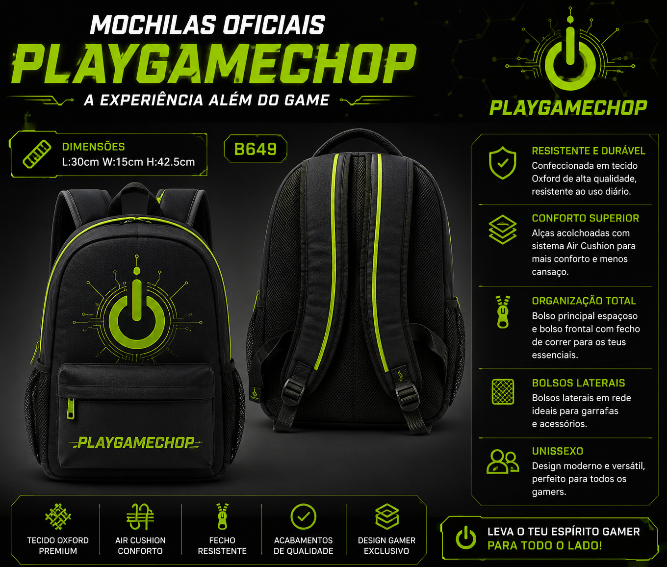 PLAYGAMECHOP GAMER BACKPACK — A mochila oficial para quem vive o gaming