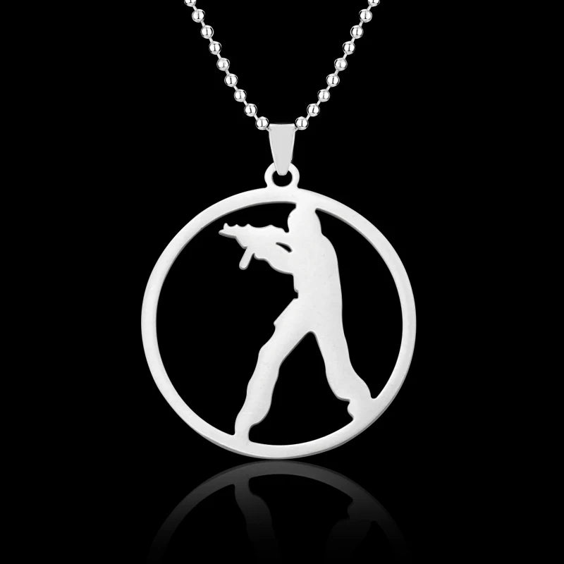 Colar Dog Tag CS:GO Counter-Strike | Pingente Gamer Prateado em Liga de Zinco | Acessório Unissex Estilo Militar