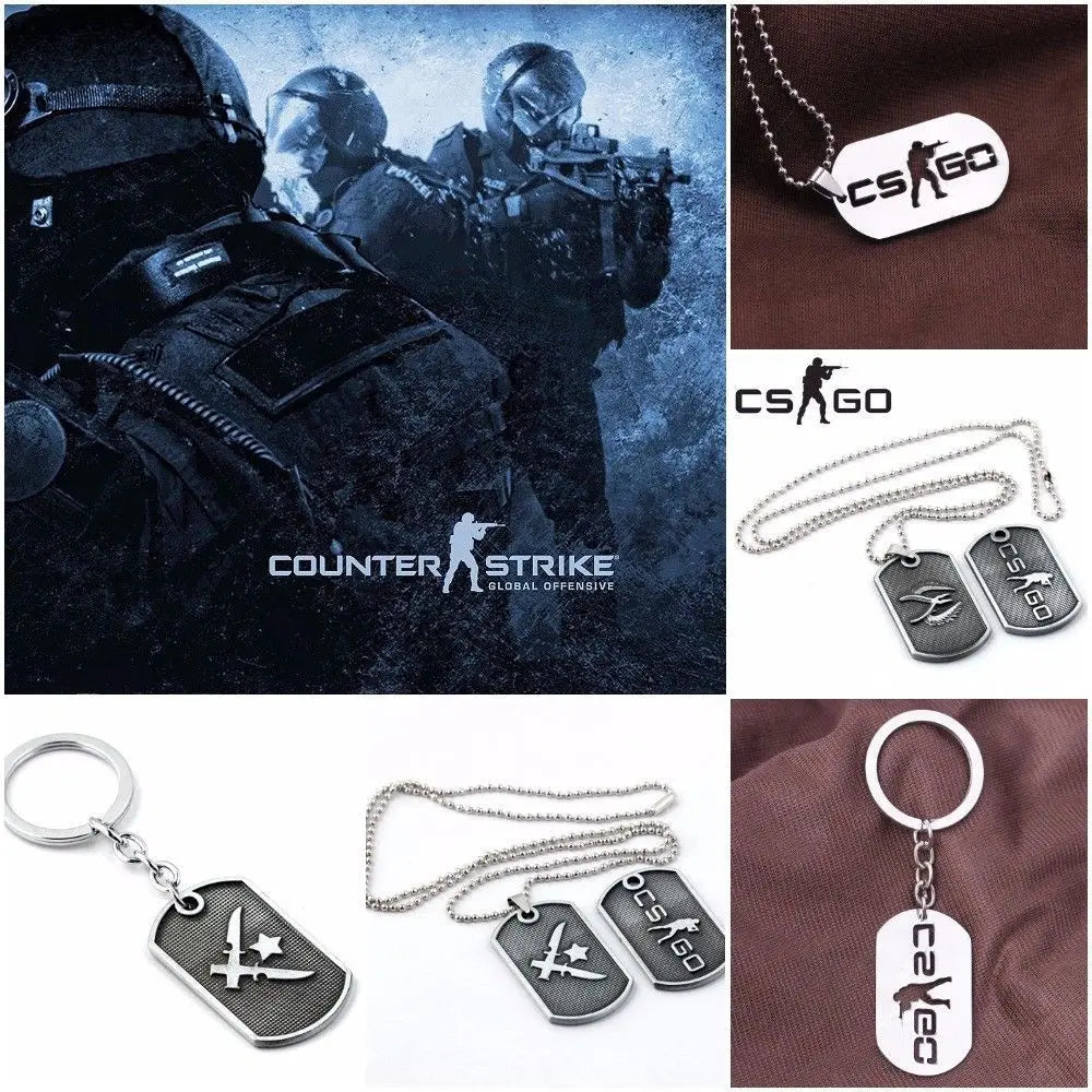 Colar Dog Tag CS:GO Counter-Strike | Pingente Gamer Prateado em Liga de Zinco | Acessório Unissex Estilo Militar