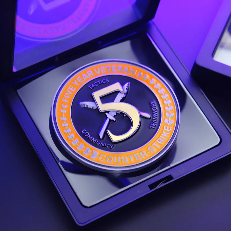 Moeda Comemorativa CS:GO Five Year Veteran Coin | Medalha Colecionável Counter-Strike 5 Anos | Metal Premium Cobre Zincado | Edição Limitada Oficial | Presente Gaming