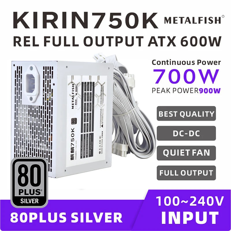 ⚡ METALFISH KIRIN750K – Fonte Premium ATX 600W / 700W | 80 Plus Silver | White Edition | ATX 3.0 | Full Modular (700W) ⚡