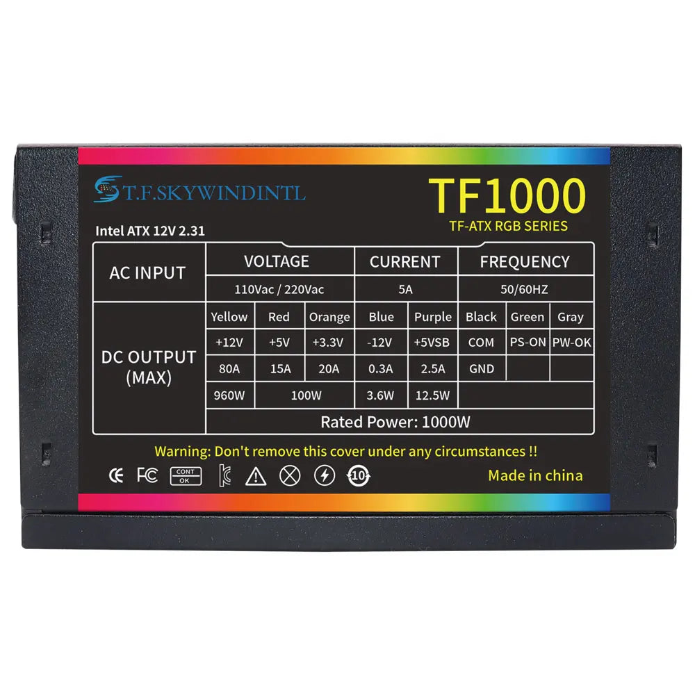 ⚡💻 Fonte de Alimentação T.F.SKYWINDINTL TF1000 – 1000W Full Modular 80 Plus Gold 💻⚡
