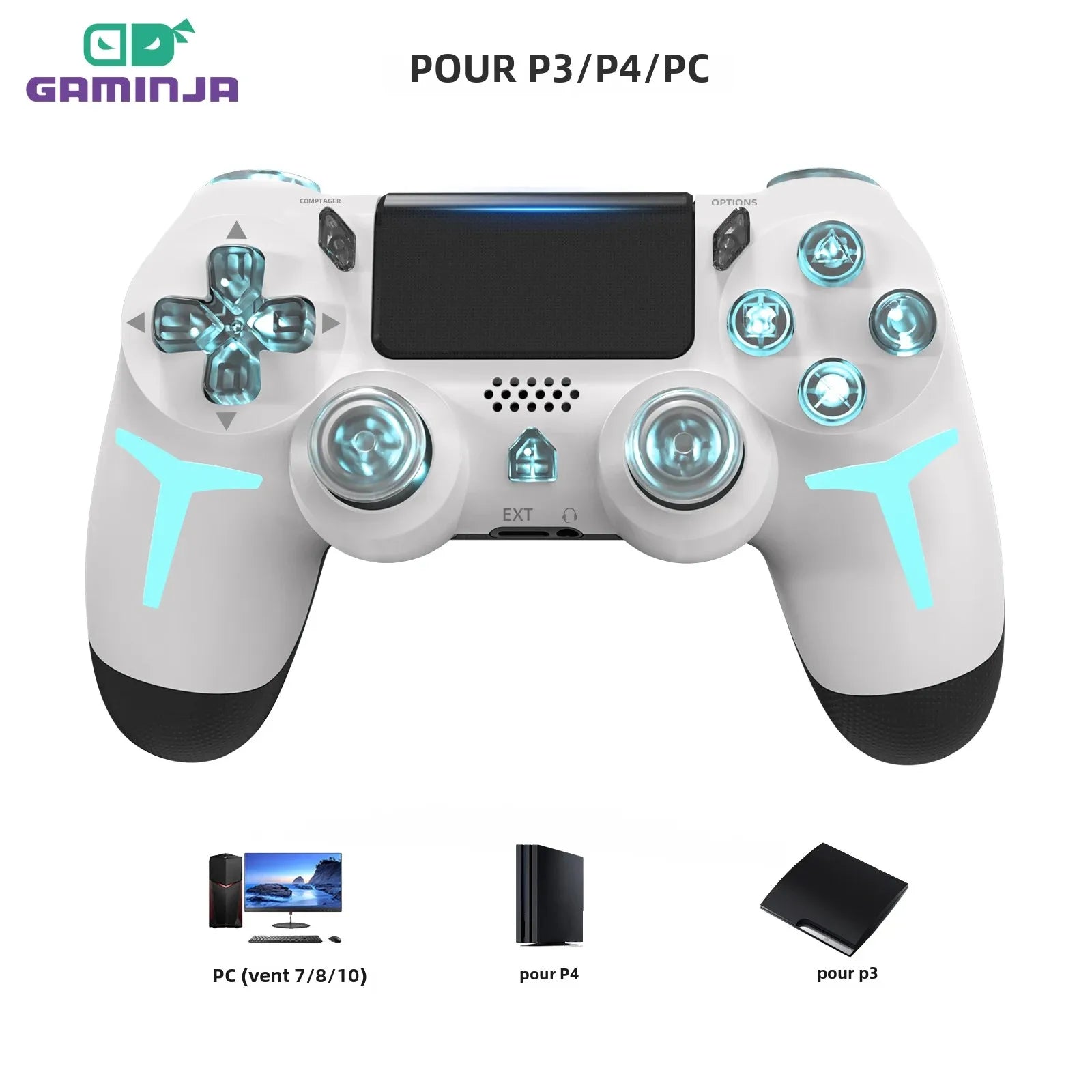 🎮 GAMINJA P412 — Wireless RGB Controller for PS4 / PS3 / PC 🎮