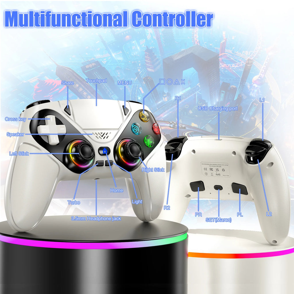 Controle Wireless para PS5 com Tecnologia Hall Effect, Turbo Programável e RGB Personalizável