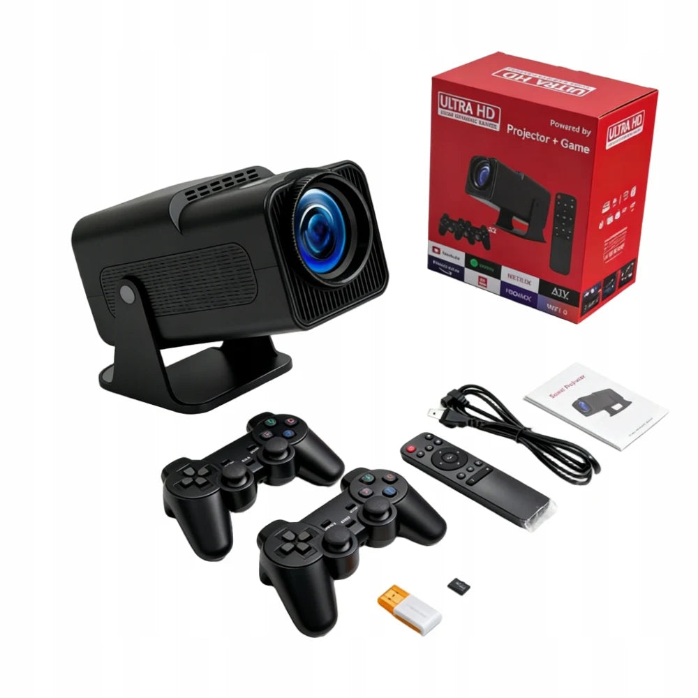 🎮🎥 PROJETOR LED 4K PORTÁTIL + 2 CONTROLES SEM FIO + ANDROID + WI-FI