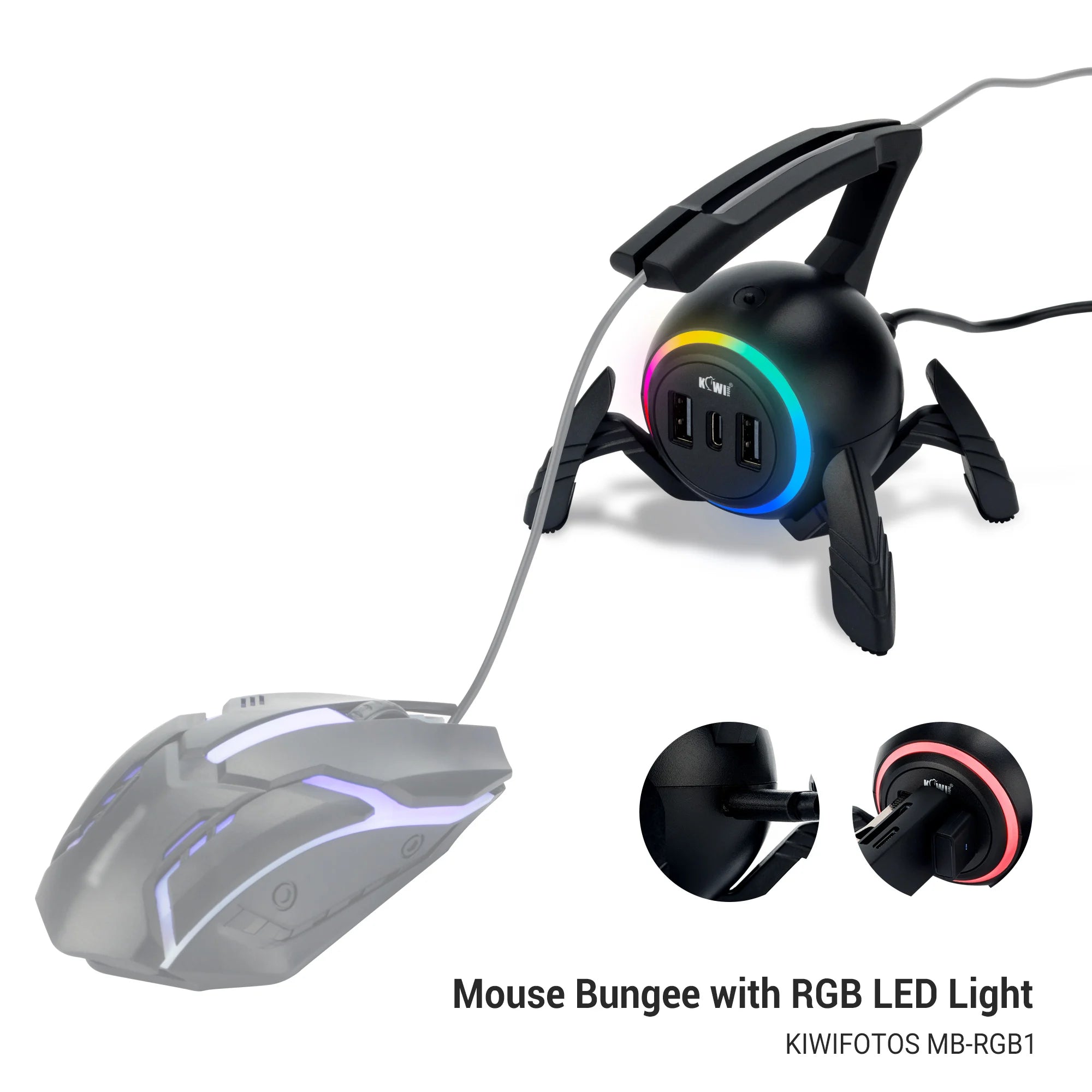 🕷️🖱️ Mouse Bungee Gamer RGB com Hub USB – Organização, Estilo e Precisão! 🖱️🕷️