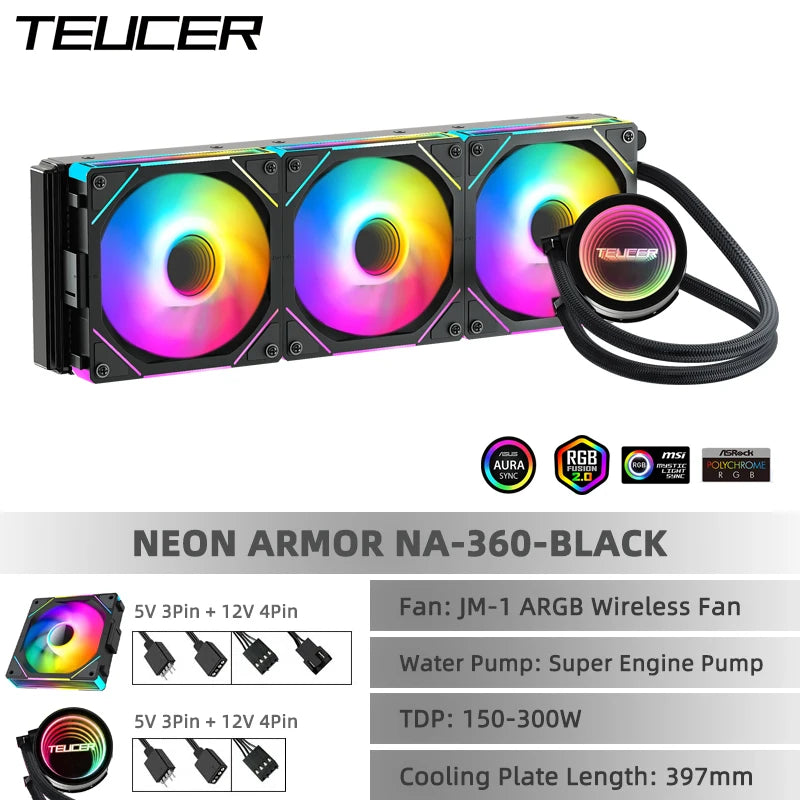 ❄️ TEUCER NA-360 – Resfriamento Líquido 360mm com ARGB para Máxima Performance