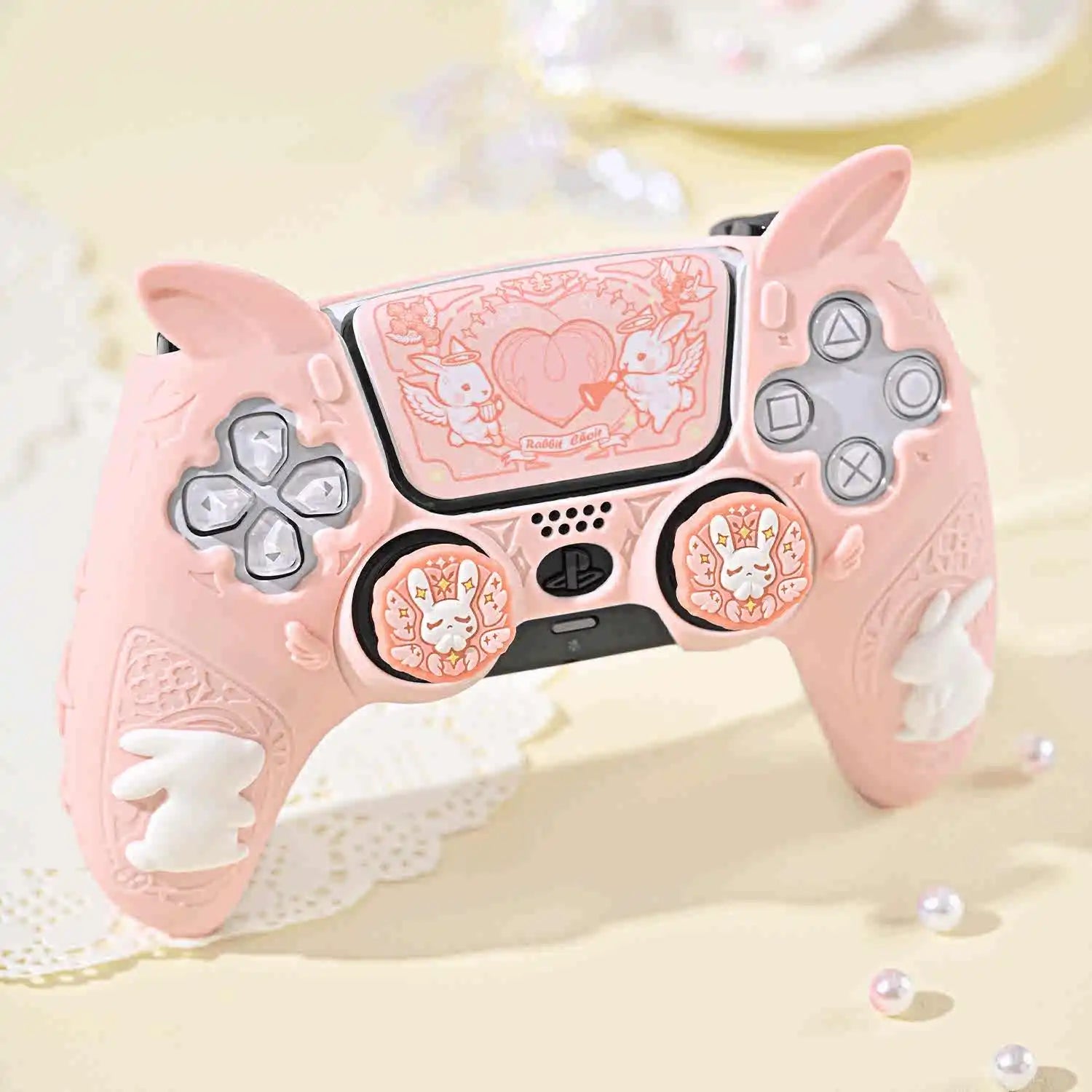 🐰 Pink Gothic Rabbit Ear Silicone Case para PS5 – Protege e Personaliza! 🎮