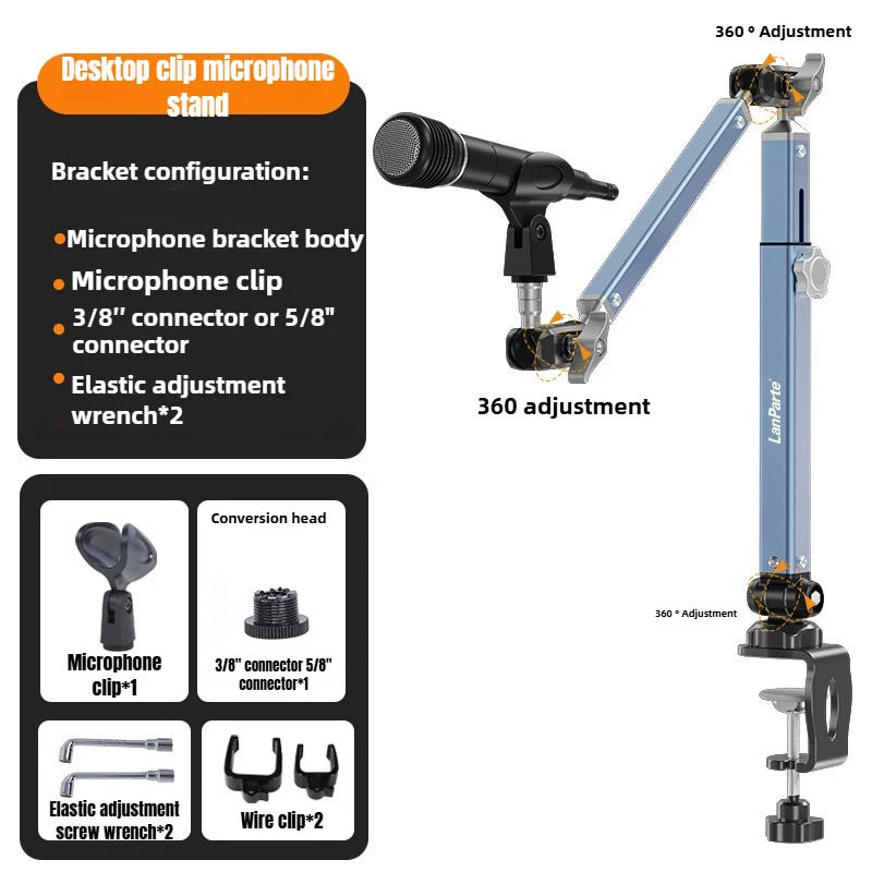 Braço Profissional para Microfone em Alumínio – Rotação 360°, Ajuste Telescópico e Design sem Molas