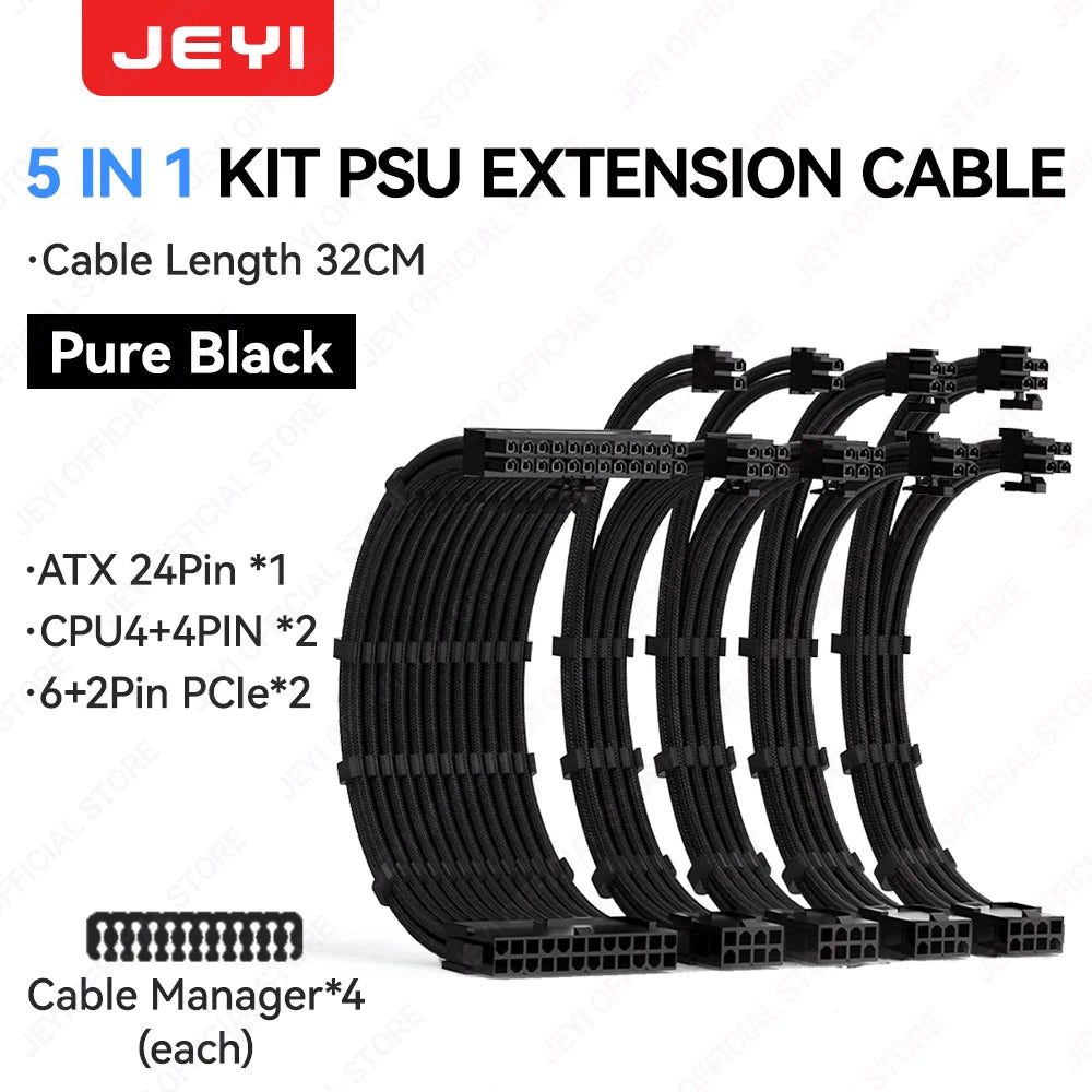 JEYI PSU Extension Cable Kit – 24Pin ATX + 8Pin EPS + 6 + 2Pin PCIe 