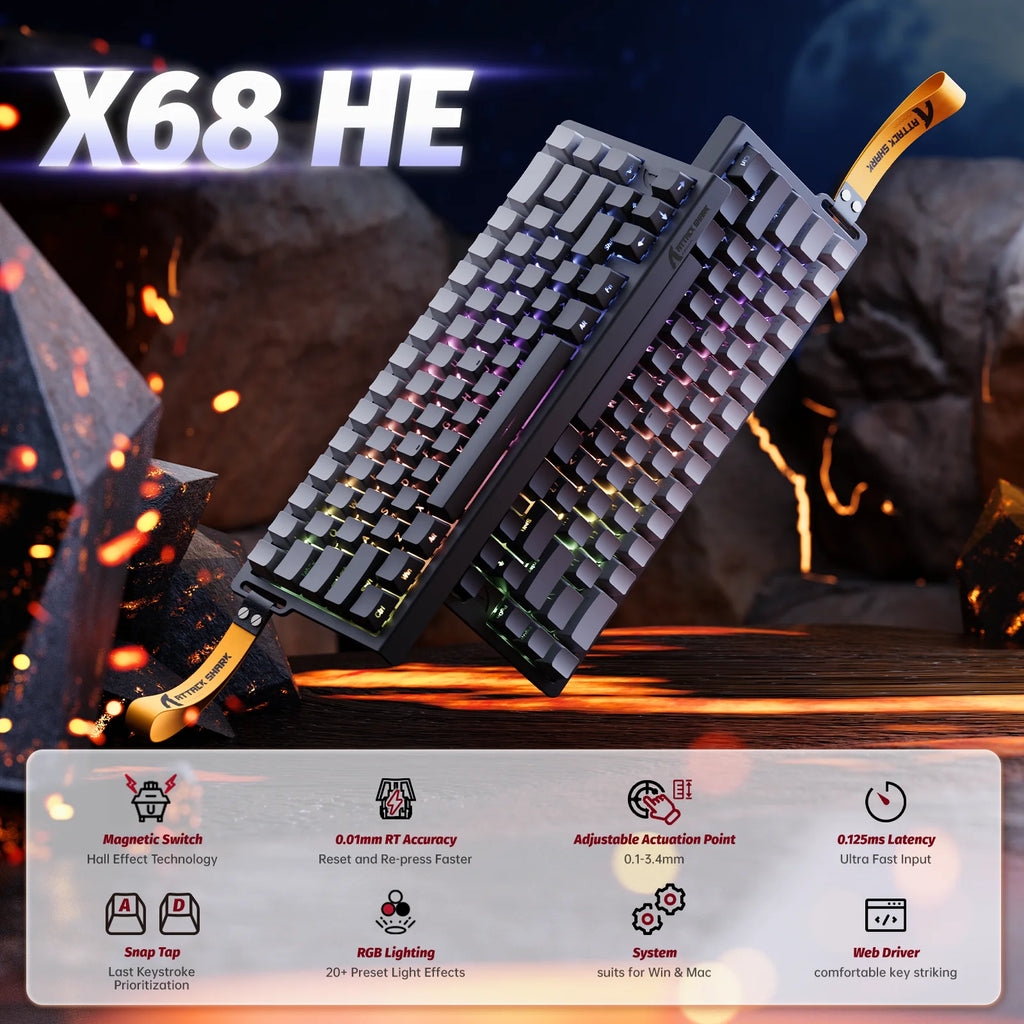 ATTACK SHARK X68 HE – O Teclado Magnético que Joga na Velocidade da Sua Mente