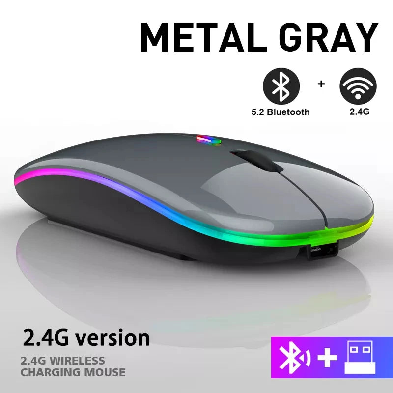 🔥 Mouse Sem Fio Recarregável Dual Mode – Bluetooth + 2.4GHz | RGB | Ultra Slim | 1600 DPI 🔥