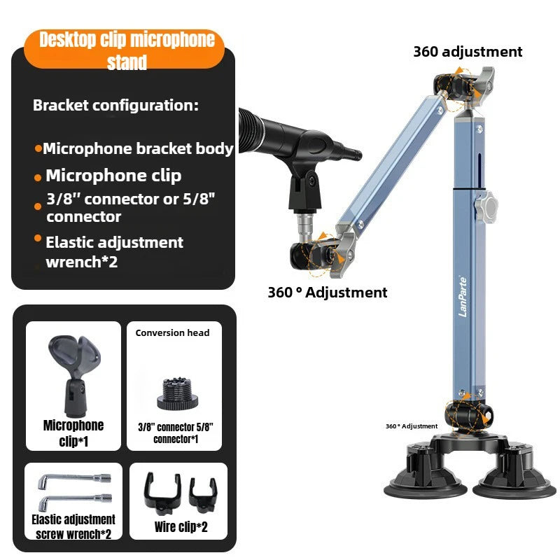 Braço Profissional para Microfone em Alumínio – Rotação 360°, Ajuste Telescópico e Design sem Molas
