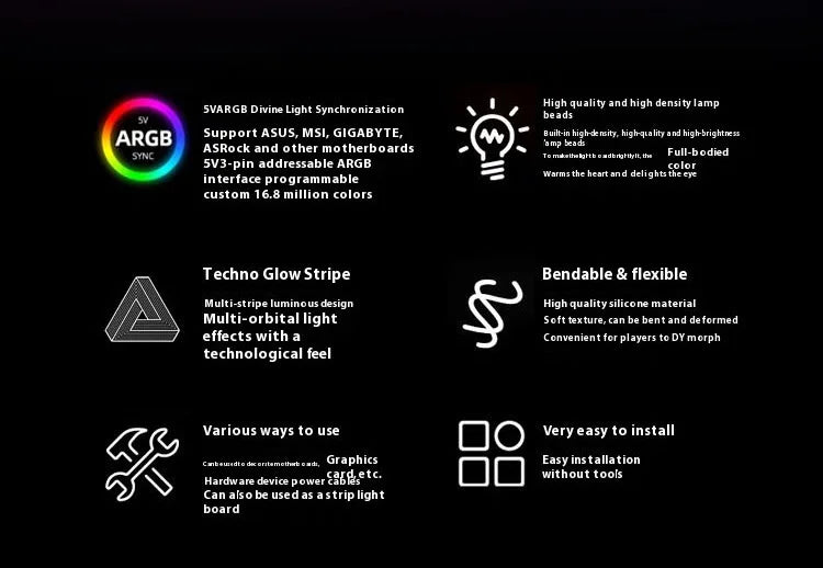 Cabo de Extensão de Energia com Iluminação A-RGB TEUCER 5V 3Pin