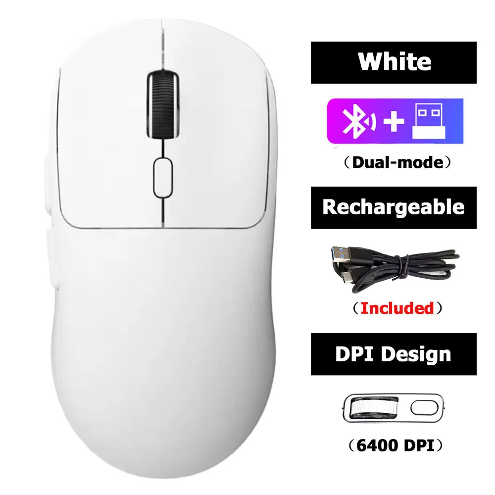 Mouse Gamer Wireless Recarregável YTYIN 6400 DPI | Bluetooth + 2.4G | Silencioso | Alta Precisão para PC, iPad, Notebook