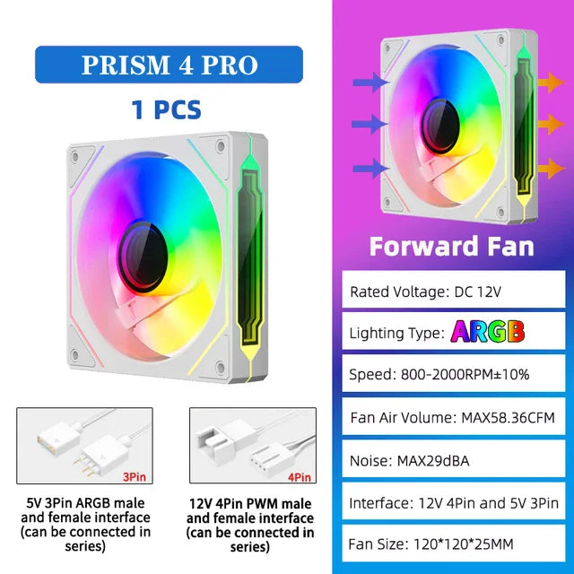 Ventoinha para Gabinete PRISM 4 PRO 120mm – Refrigeração Silenciosa e Potente com ARGB e PWM