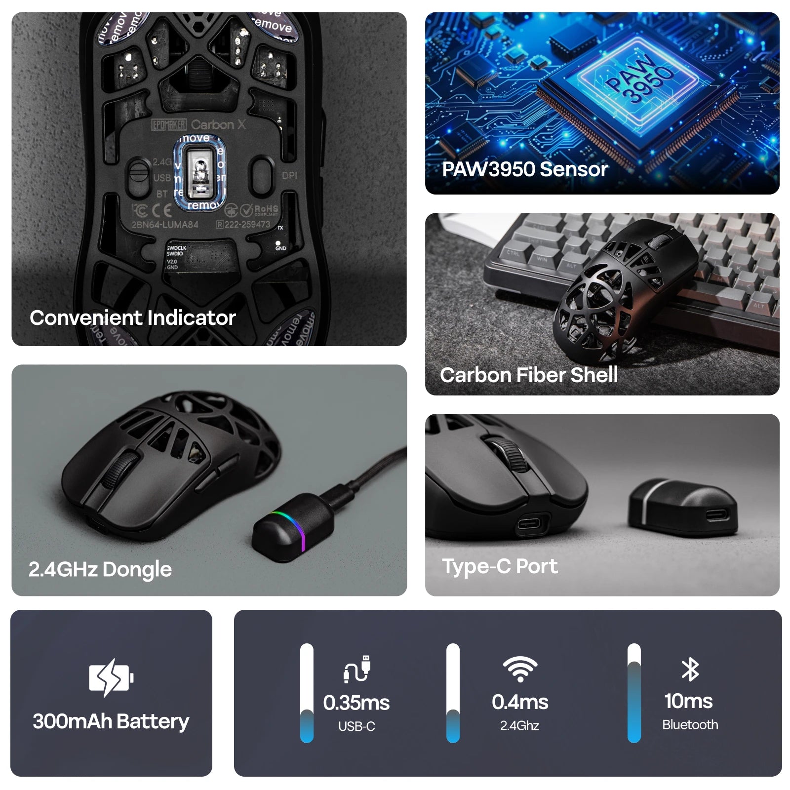 Mouse Gamer EPOMAKER Carbon X – 30.000 DPI | Ultra Leve | Sensor Profissional