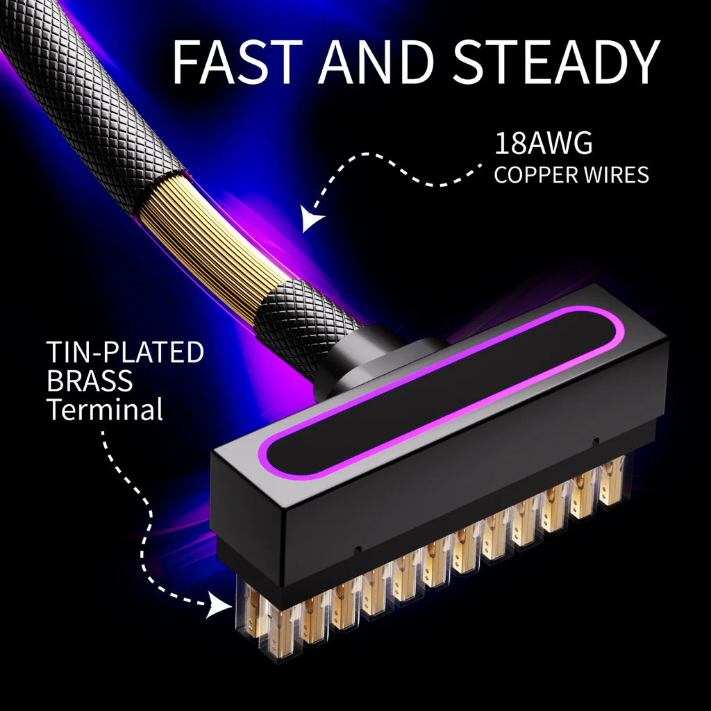 AIJS ATX 24PIN Extension Cable with ARGB – 90° Angled Male-Female Connectors 