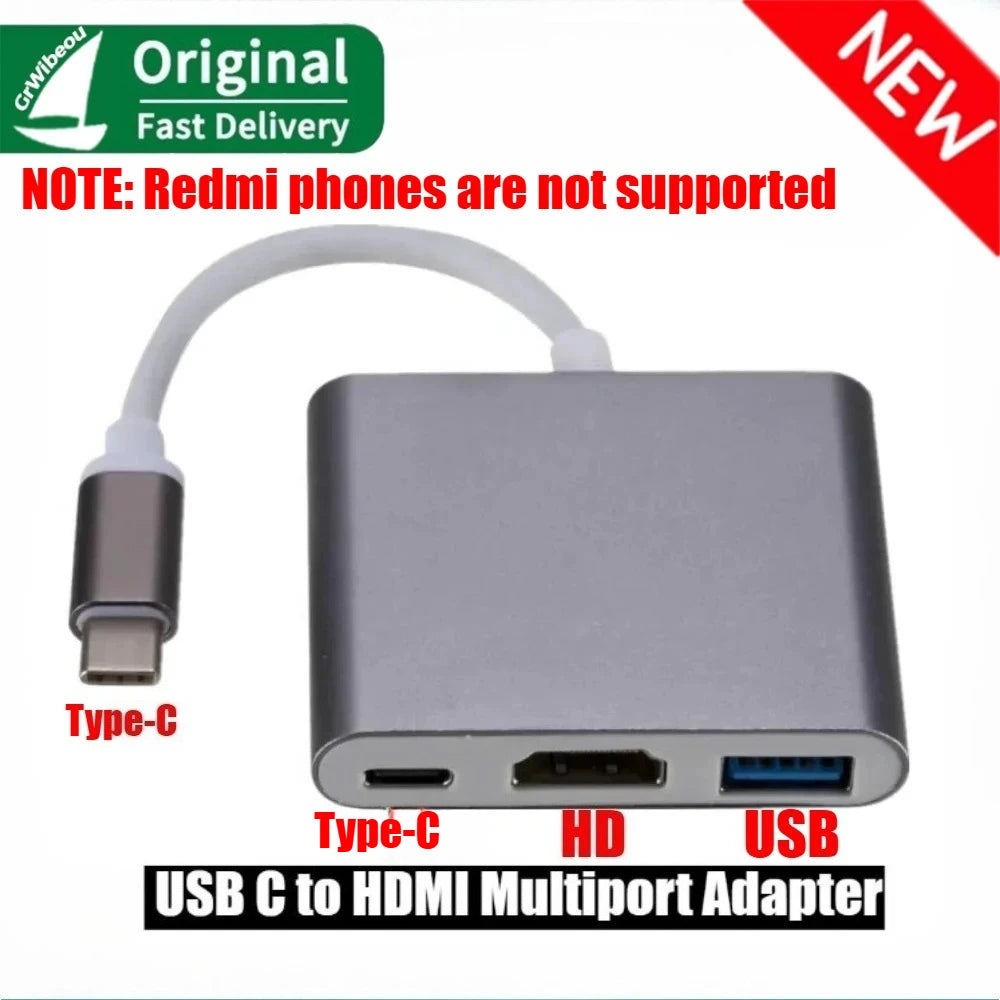 Hub USB-C 3 em 1 — HDMI 4K + USB 3.0 + Power Delivery 🎮⚡