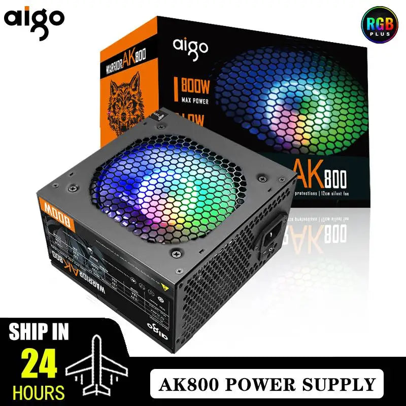 Aigo AK 500W–1000W ATX Power Supply | Gaming PSU for Desktop and Mining | High Stability, Silent 120mm Fan, 80% Efficiency, 20+4 Pin 