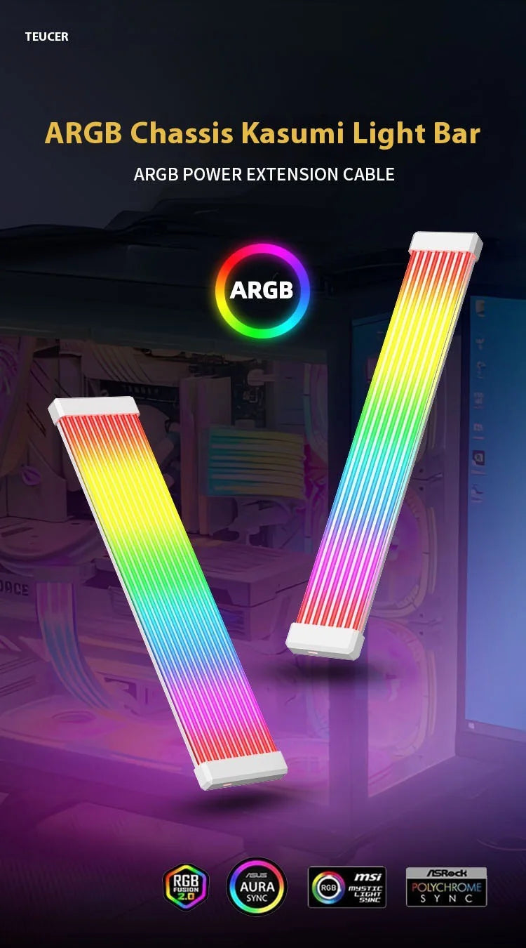Cabo de Extensão de Energia com Iluminação A-RGB TEUCER 5V 3Pin