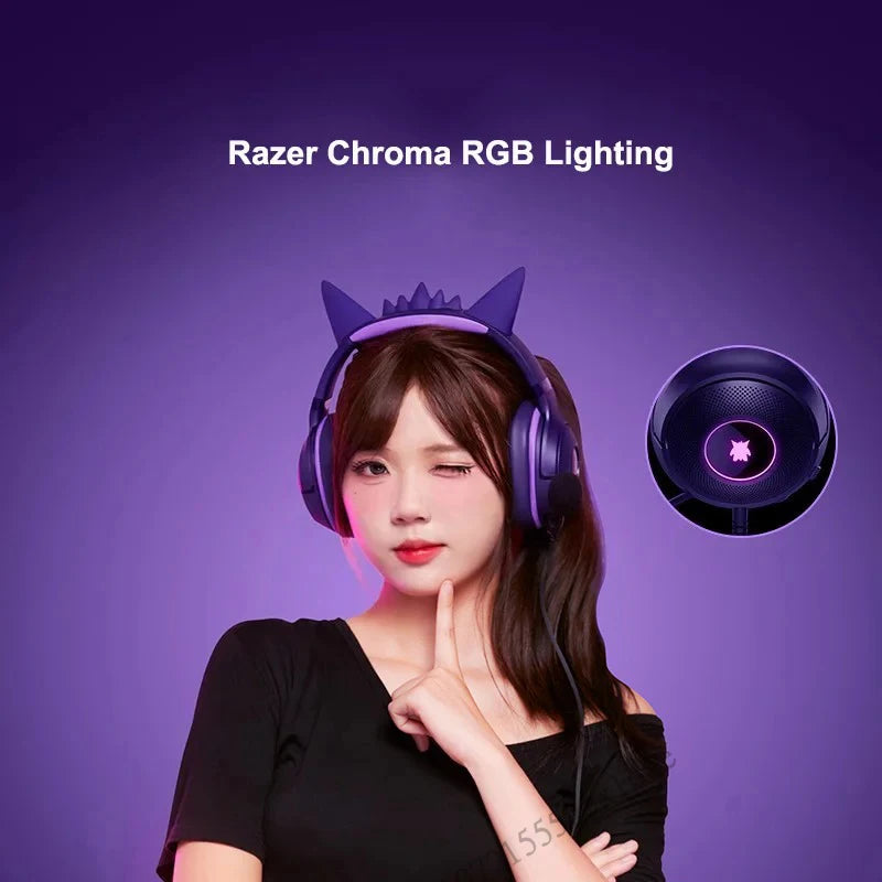 Razer Pokemon Gengar Edition RGB Kraken Kitty V2 Gamer Headset – Wired USB and HyperClear Cardioid Microphone