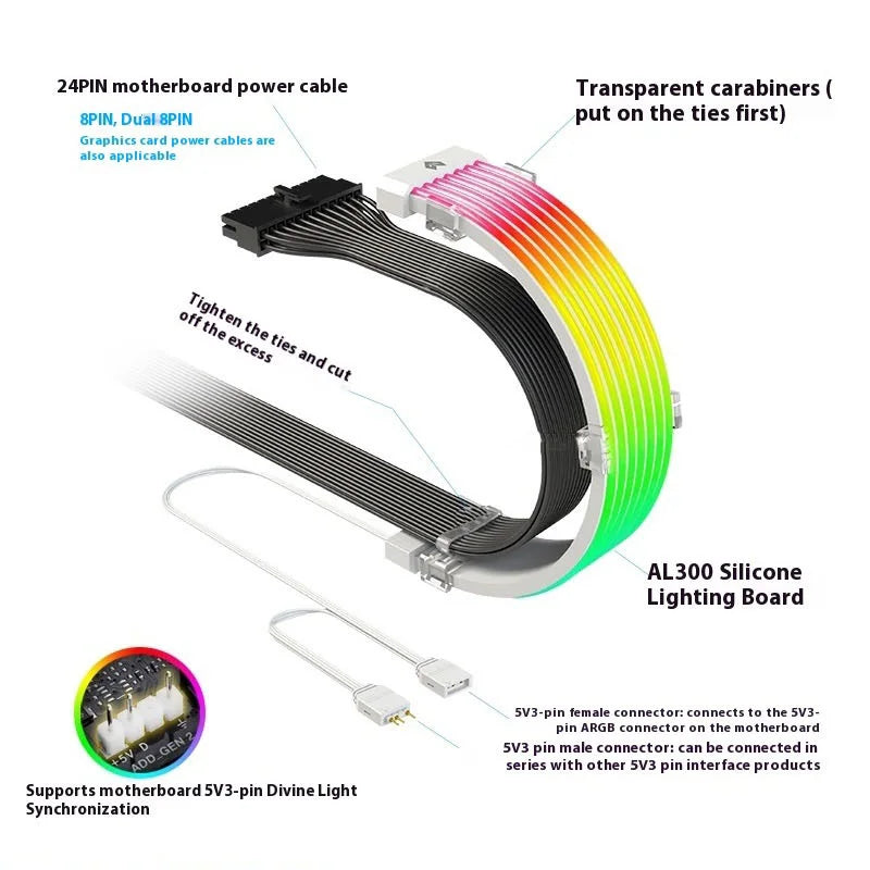 Cabo de Extensão de Energia com Iluminação A-RGB TEUCER 5V 3Pin