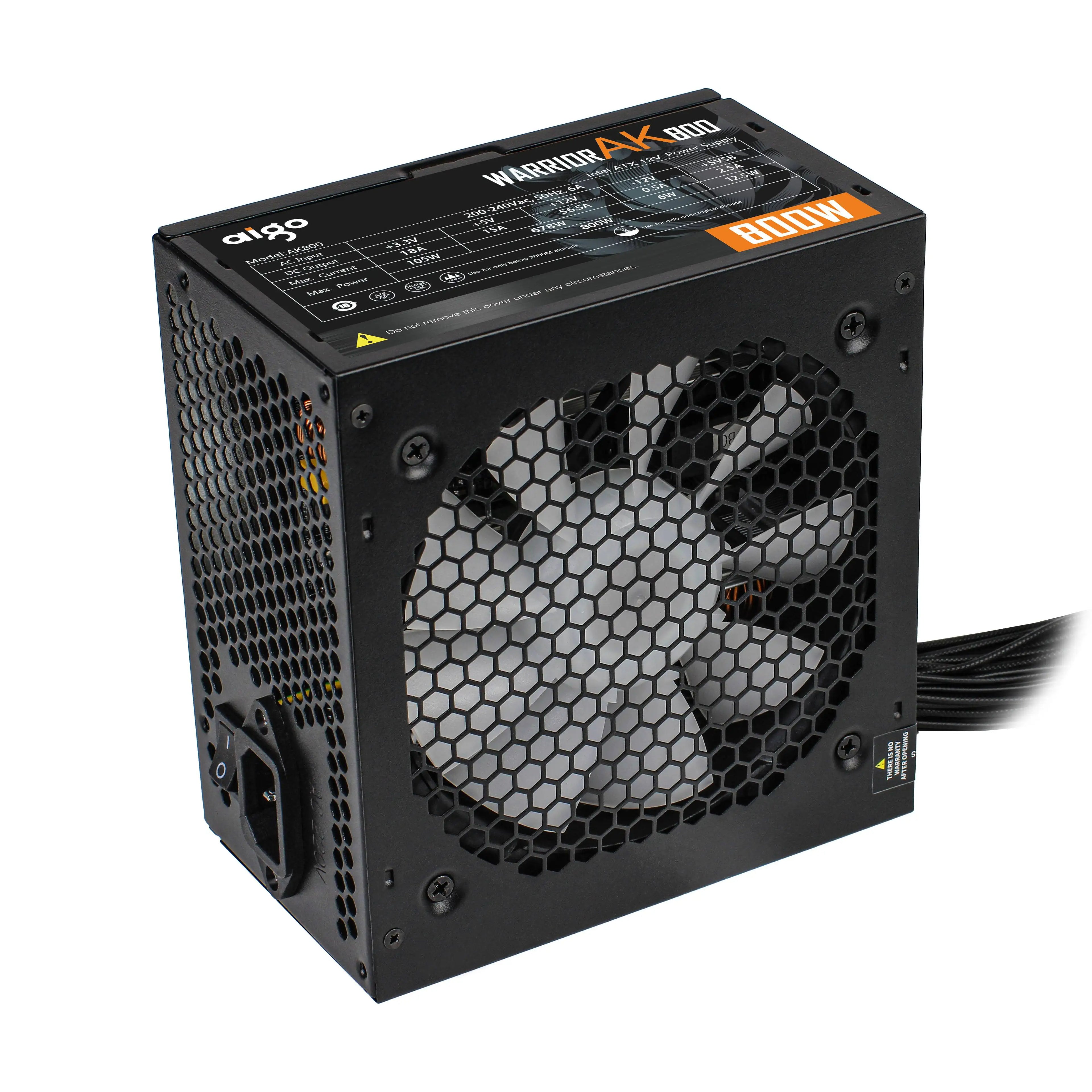 Fonte ATX Aigo AK 500W–1000W | PSU Gamer para Desktop e Mineração | Alta Estabilidade, Ventoinha 120mm Silenciosa, 80% Eficiência, 20+4 Pin