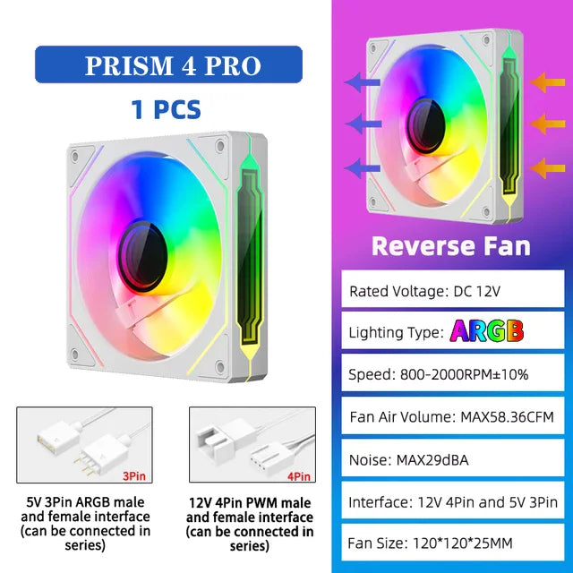 Ventoinha para Gabinete PRISM 4 PRO 120mm – Refrigeração Silenciosa e Potente com ARGB e PWM
