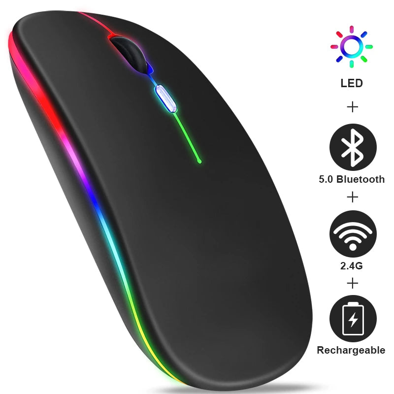 🔥 Mouse Sem Fio Recarregável Dual Mode – Bluetooth + 2.4GHz | RGB | Ultra Slim | 1600 DPI 🔥