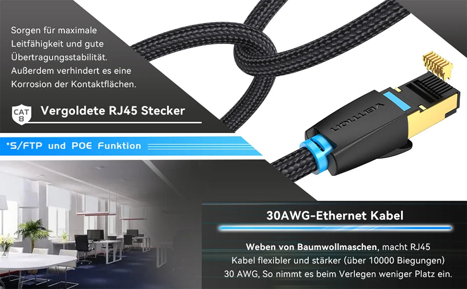 ⚡ Vention CAT8 Ethernet Cable – Velocidade Máxima e Estabilidade Profissional