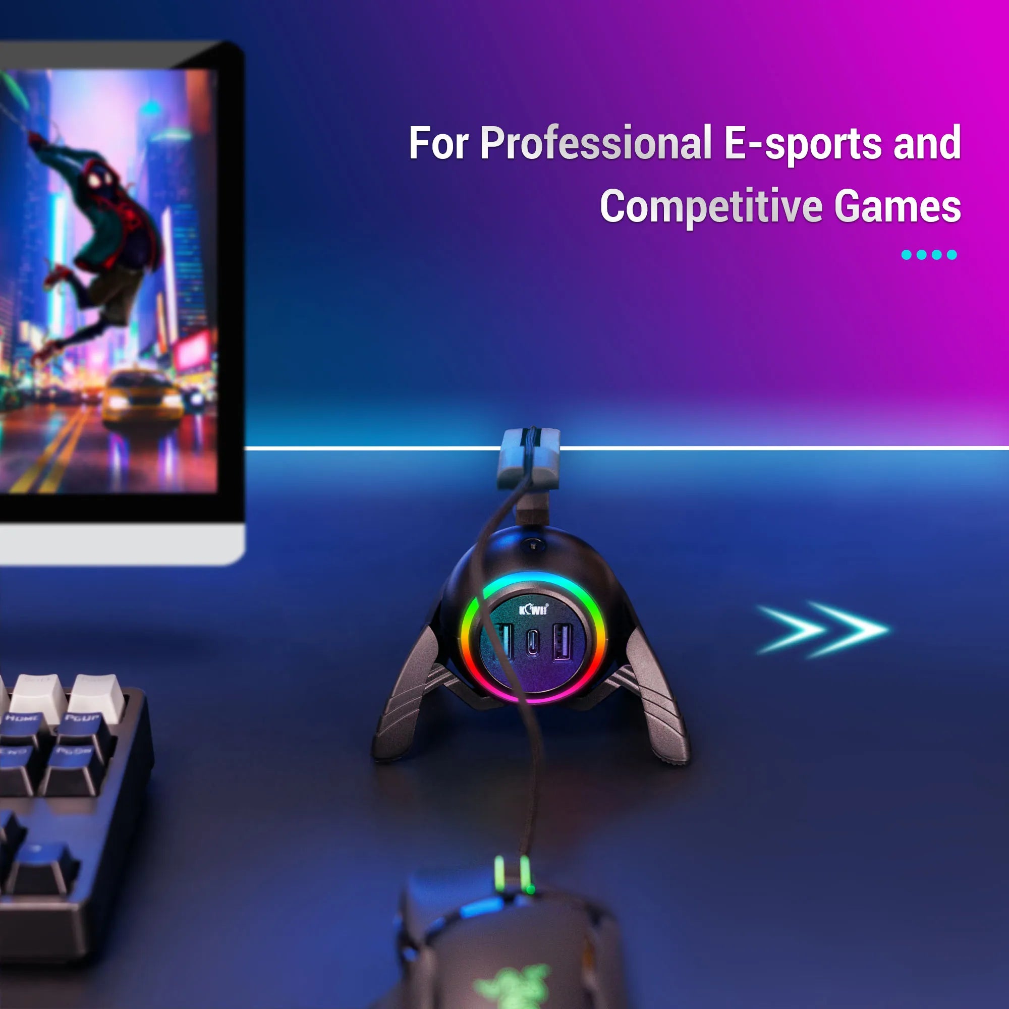 🕷️🖱️ Mouse Bungee Gamer RGB com Hub USB – Organização, Estilo e Precisão! 🖱️🕷️