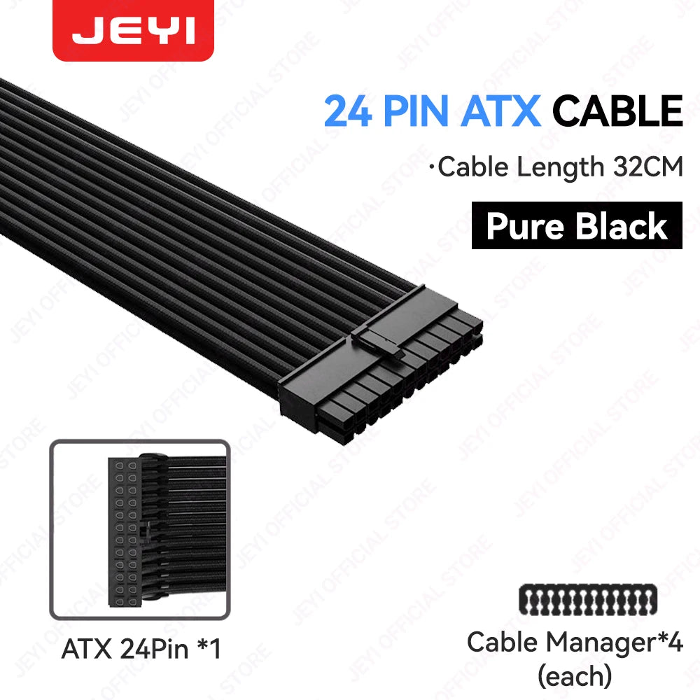 JEYI PSU Extension Cable Kit – 24Pin ATX + 8Pin EPS + 6 + 2Pin PCIe 