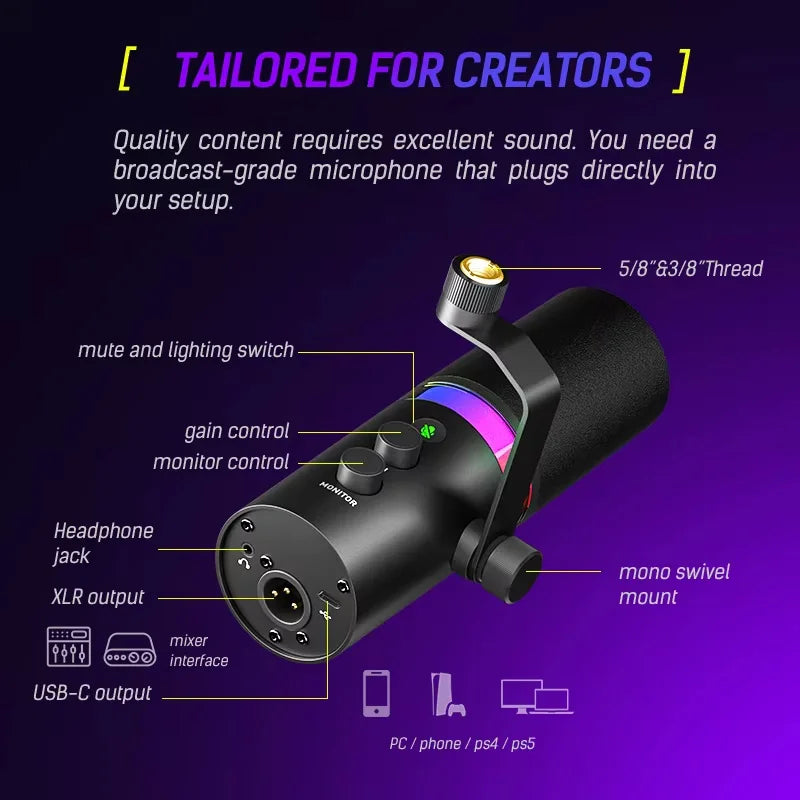 🎧 MovingMic NV7 – Microfone Profissional USB/XLR para Streaming, Podcast e Gaming