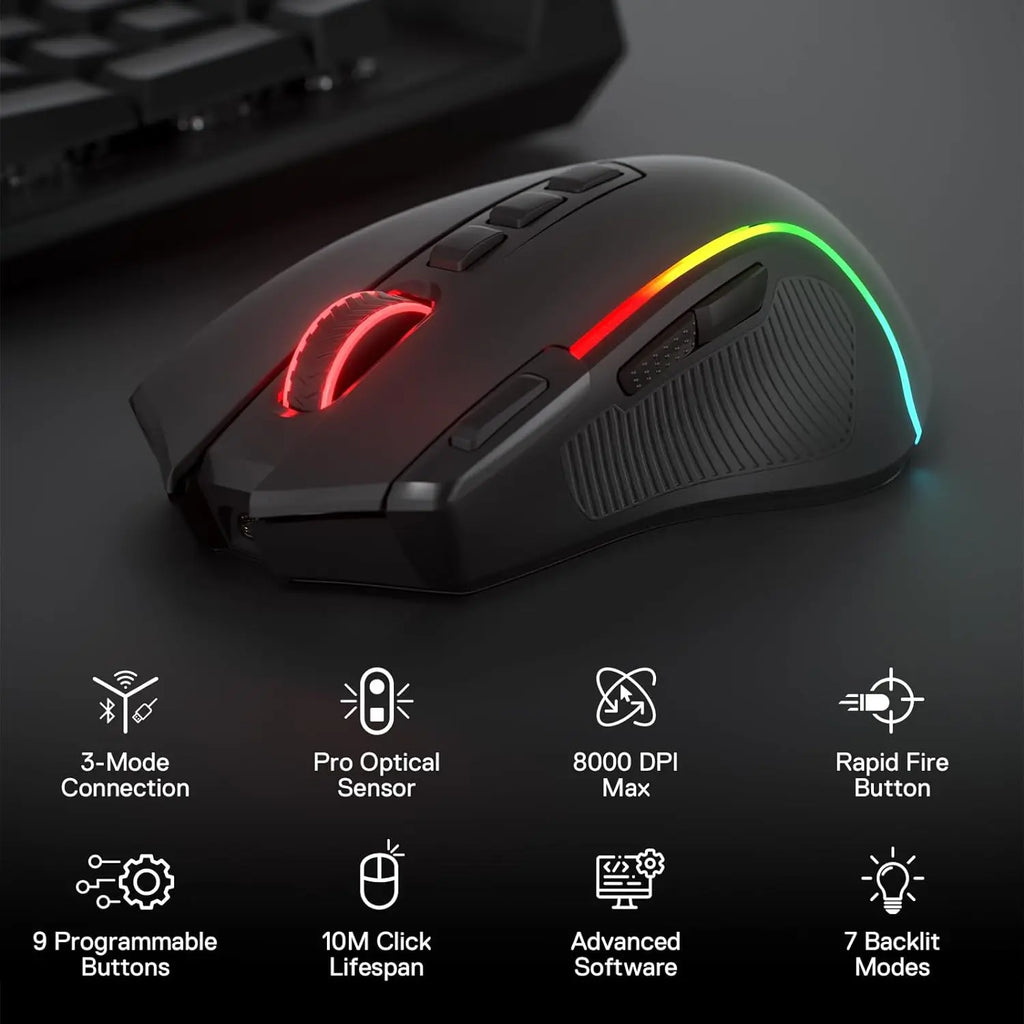 🎮 Redragon M612 PRO – Mouse Gamer RGB Wireless/Wired (11 Botões Programáveis, 8200 DPI)