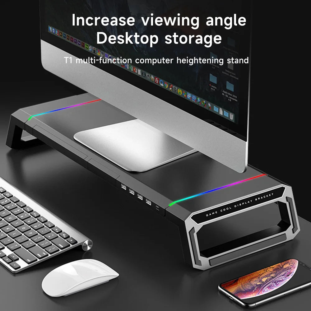 Suporte de Monitor Gamer RGB + 4x USB 3.0