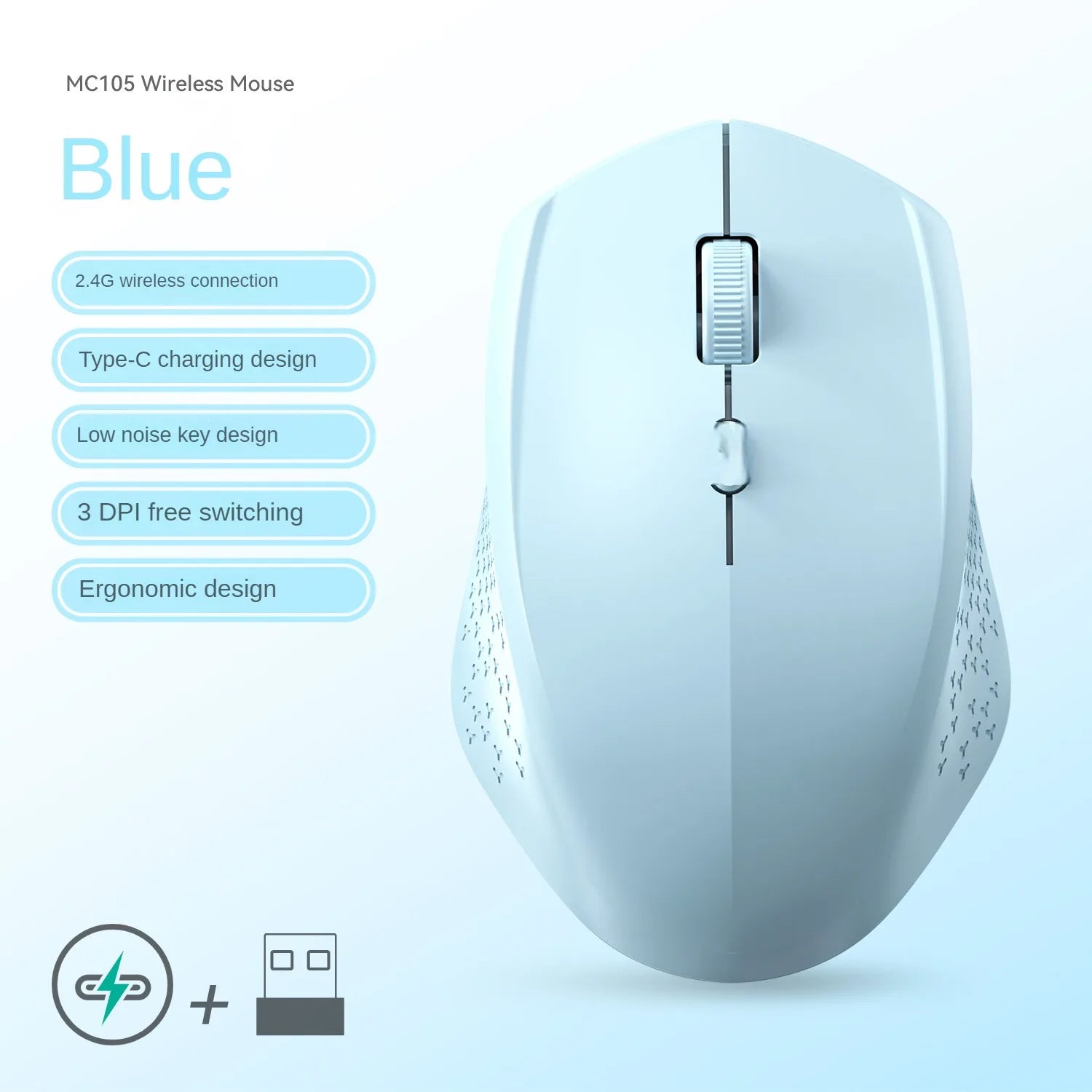 Mouse Bluetooth 5.2 + 2.4G Sem Fio Recarregável,