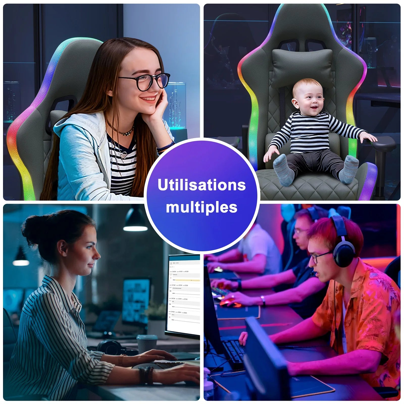 Cadeira Gamer Ergonômica com Massagem e LED RGB