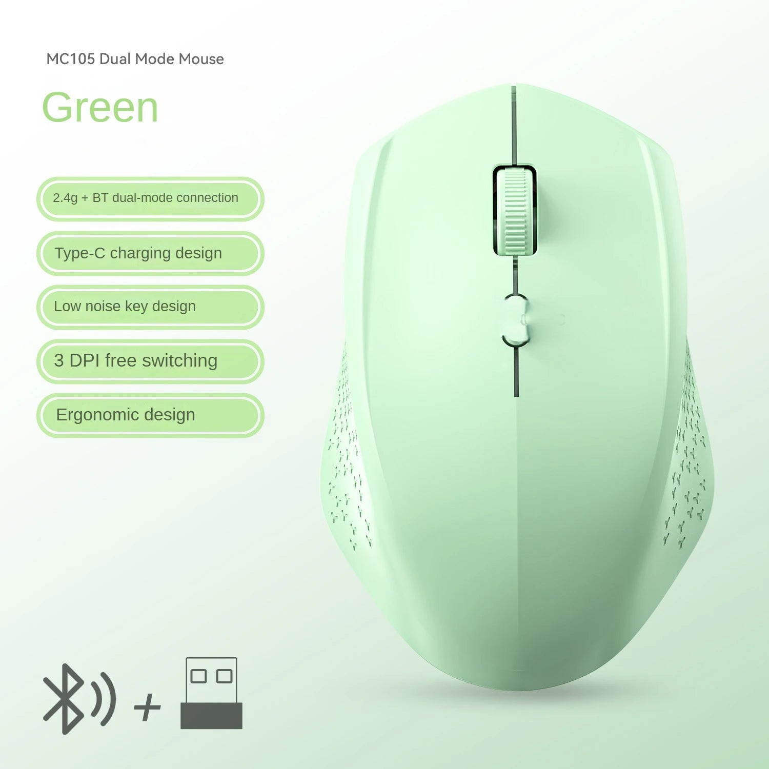 Mouse Bluetooth 5.2 + 2.4G Sem Fio Recarregável,