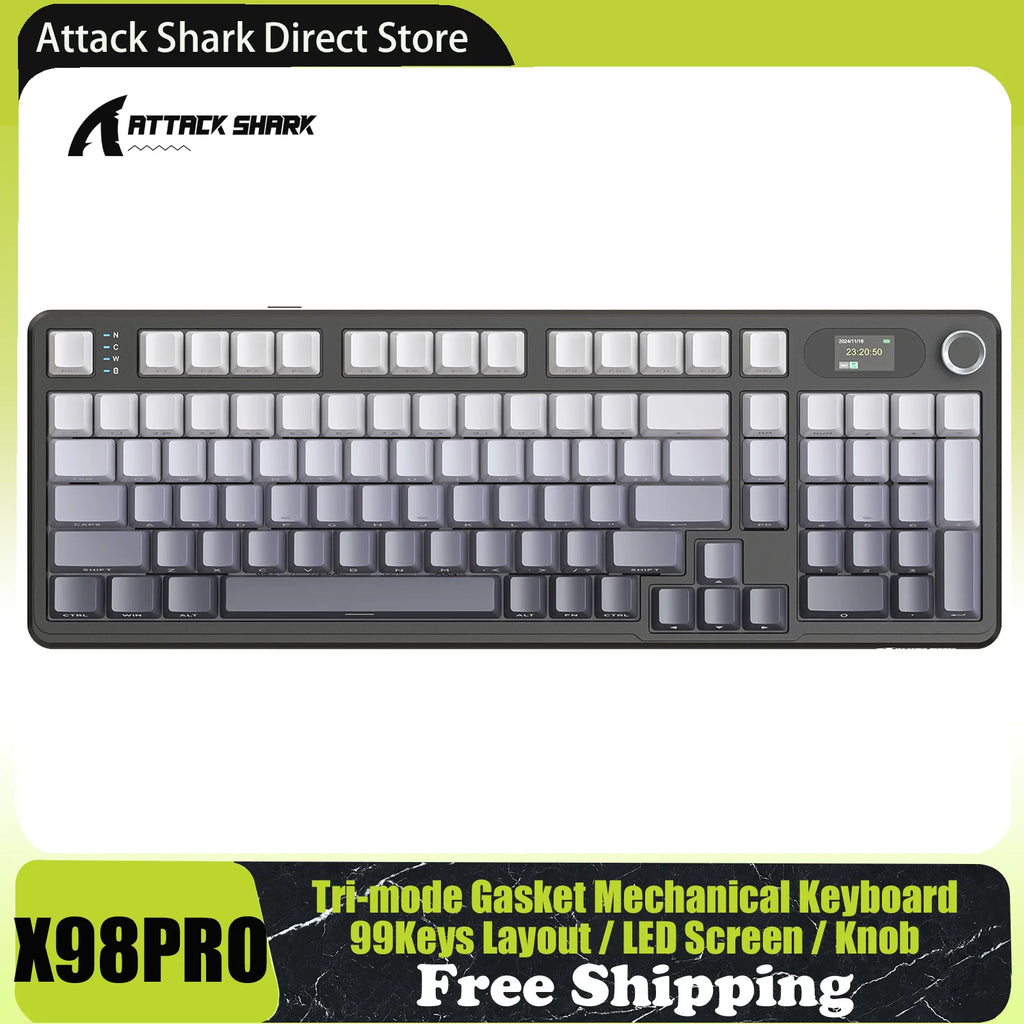 ATTACK SHARK X98PRO – Tri-Mode Gasket com Tela TFT & Knob