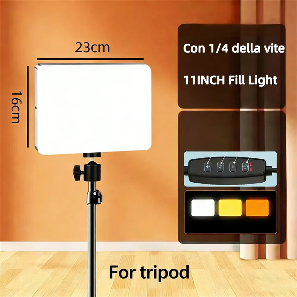 LED Video Light With Professional Tripod Stand Remote Control Dimmable Panel Lighting Photo Studio Live Photography Fill-in Lamp
