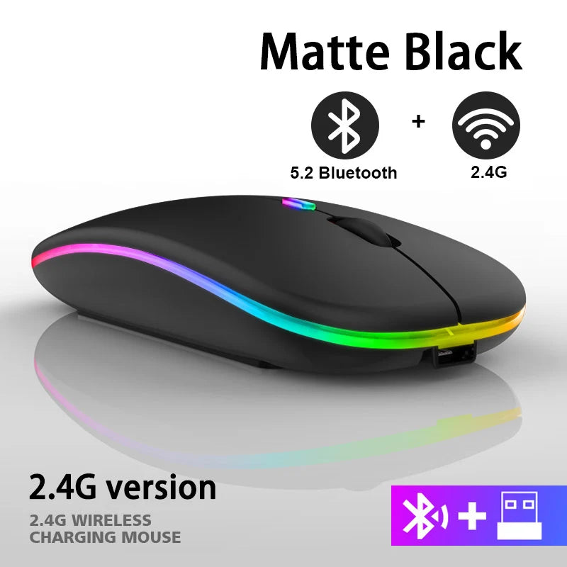 🔥 Mouse Sem Fio Recarregável Dual Mode – Bluetooth + 2.4GHz | RGB | Ultra Slim | 1600 DPI 🔥