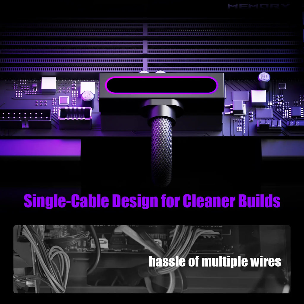 AIJS ATX 24PIN Extension Cable with ARGB – 90° Angled Male-Female Connectors 