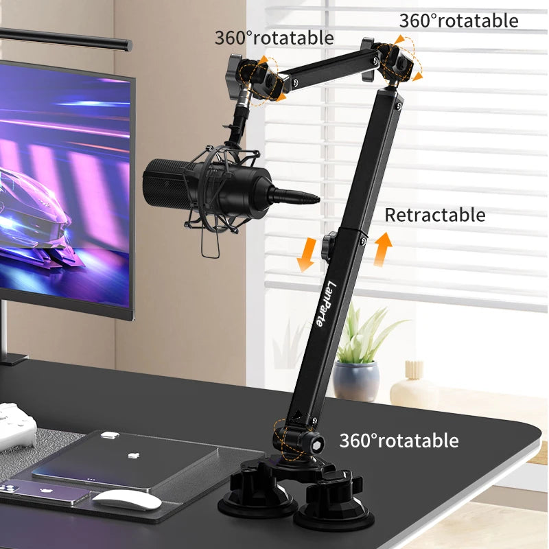 Braço Profissional para Microfone em Alumínio – Rotação 360°, Ajuste Telescópico e Design sem Molas