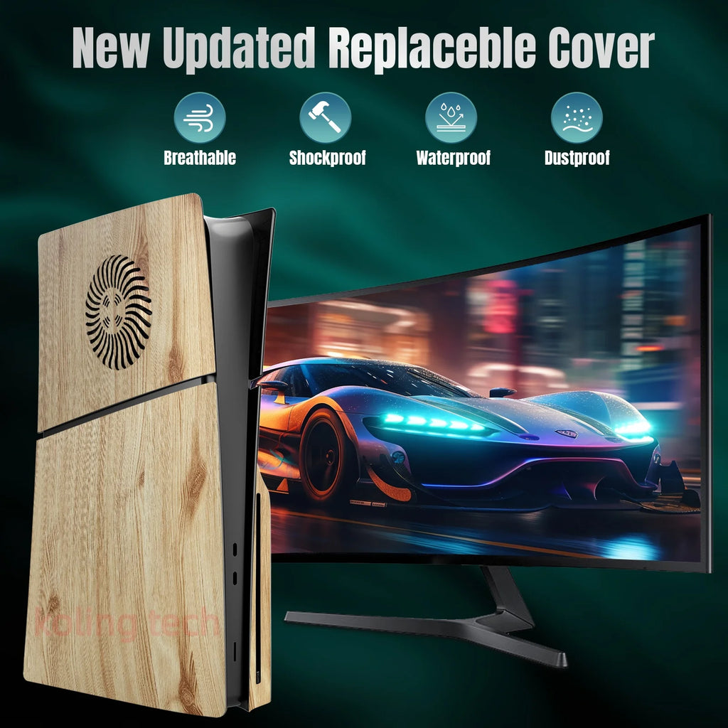 🪵 Capa Premium Efeito Madeira para PS5 Slim Disc Edition