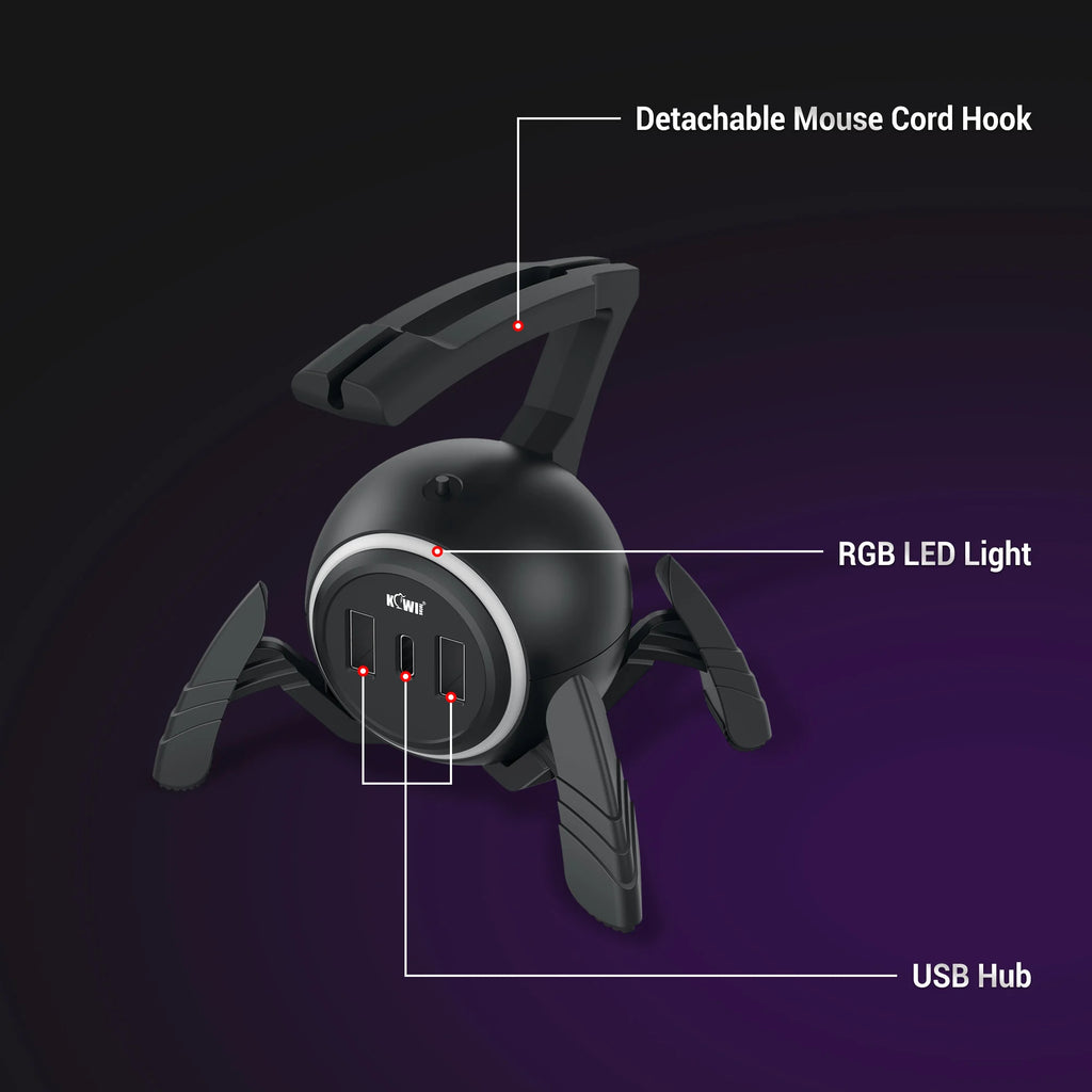 🕷️🖱️ Mouse Bungee Gamer RGB com Hub USB – Organização, Estilo e Precisão! 🖱️🕷️